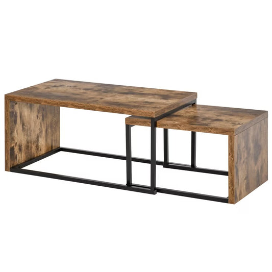 RELIEF - Set di 2 tavolini da salotto in legno mdf e metallo marrone