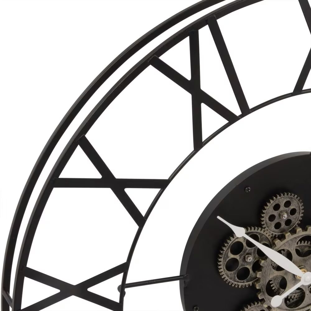 KONY - Orologio calendario con ingranaggi in metallo nero 70 cm