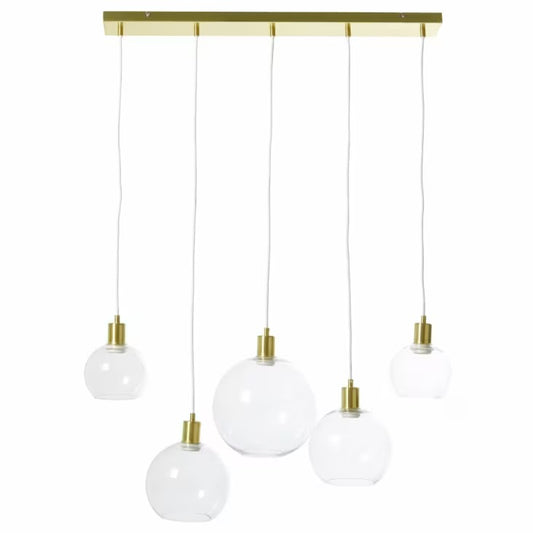 PERCOO - Lampada a sospensione con 5 globi in vetro e metallo dorato