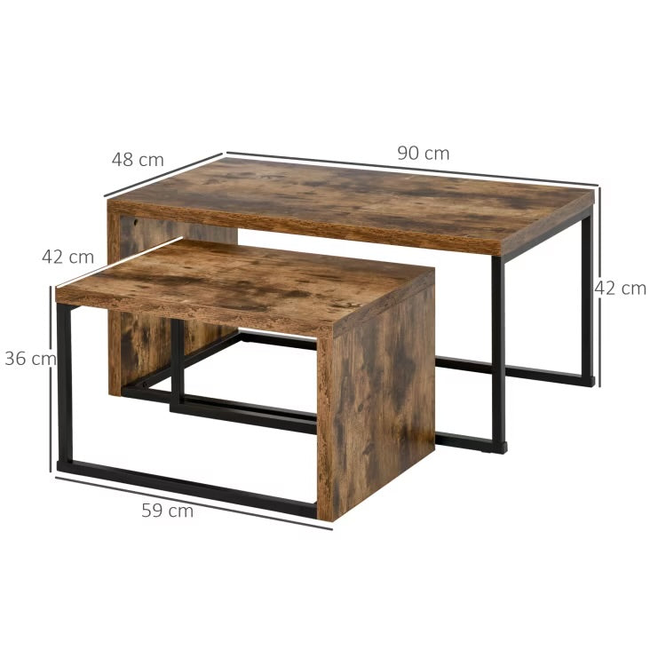 RELIEF - Set di 2 tavolini da salotto in legno mdf e metallo marrone