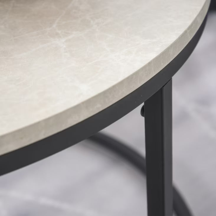 TARY - Set 2 tavolini da caffè impilabili in metallo e MDF grigio e nero