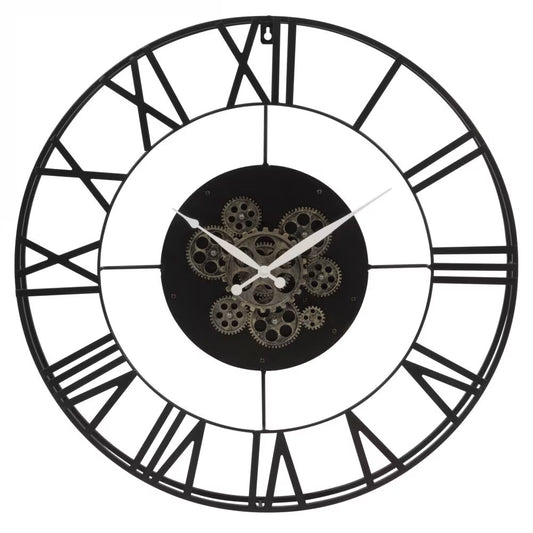 KONY - Orologio calendario con ingranaggi in metallo nero 70 cm